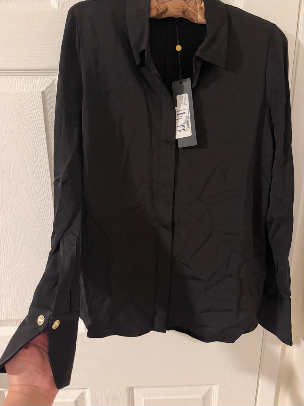 Kobi Halperin Lumi Black Long-Sleeve Button-Front Shirt with Gold Cuff Buttons